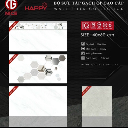 Bộ gạch ốp tường Happy 40x80 mã 0248-6008, nền 40x40 mã 0244-502DW