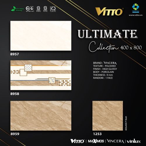 Bộ Gạch Ốp Lát Cao Cấp Vincera Ultimate Collection KT 400×800 Mã 8957 – 8958 – 8959