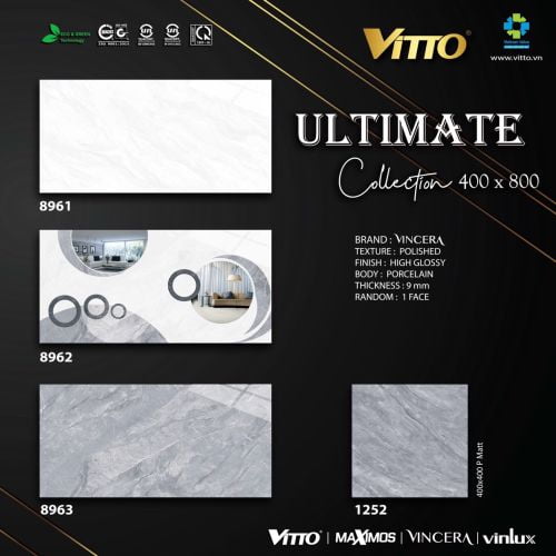 Bộ Gạch Ốp Lát Cao Cấp Vincera Ultimate Collection KT 400×800 Mã 8961 – 8962 – 8963