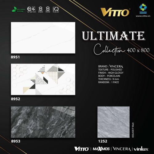 Bộ Gạch Ốp Lát Cao Cấp Vincera Ultimate Collection KT 400×800 Mã 8951 – 8952 – 8953